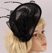  Head band sinamay  hatiinator w feathers black STYLE: HS/3028 /BLK